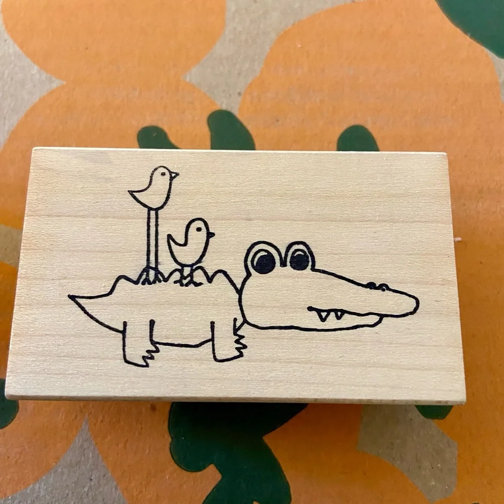 Paper Source - Wooden Stamp with Crocodile and Birds Design